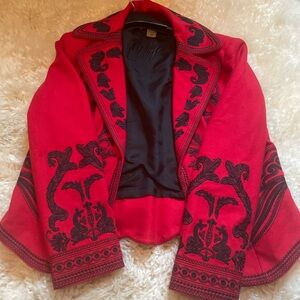 Peter Nygard Red Cardigan with Black Embroidery